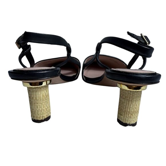 A•D & DAUGHTERS Leather Strappy Heels with Raffia Wrapped Block Heel – Size 7.5 - Picture 5 of 11